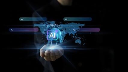 Businesswoman hand holding conveys ideas of smart technology, digital transformation, modern business strategies. Ideal for related to innovation,entrepreneurship, AIdevelopment.