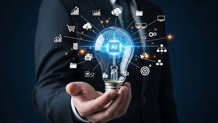 Powerful AI innovation in the palm of your hand offering data driven insights and business growth with cutting edge technology and modern strategy