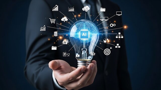 Powerful AI innovation in the palm of your hand offering data driven insights and business growth with cutting edge technology and modern strategy