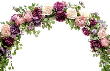 Elegant floral archway adorned with roses and greenery for weddings and events