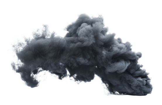 transparent gray smoke cloud billowing against a solid transparent background