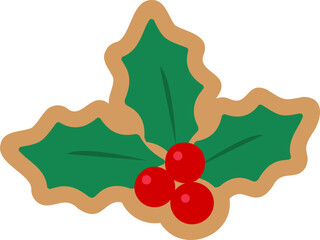 Winter Christmas Holly Ginger Cookies flat vector Illustration.
Gingerbread Edge Holly Leaf and Berries Clipart.
Festive Holly Decoration Cookie Icon.
Transparent background.