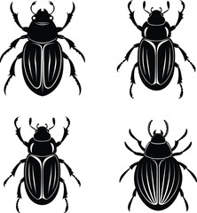 A set of Beetle with a glossy shell silhouette illustration