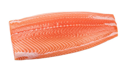 Isolated fresh raw salmon fillet section, healthy ingredient for meal preparation or cooking