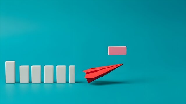 3D business graph icon design concept illustration with red and blue paper shape and rising arrow symbol