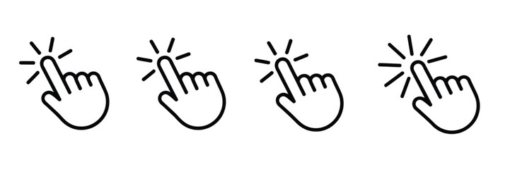 Click Hand Cursor Icon Set In Clean Minimal Vector Style Featuring Pointer Gestures, Tap Symbols, And Interface Elements For Web Design, App UI, And Modern Digital Graphics