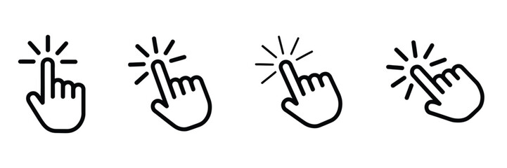 Click Hand Cursor Icon Set In Clean Minimal Vector Style Featuring Pointer Gestures, Tap Symbols, And Interface Elements For Web Design, App UI, And Modern Digital Graphics