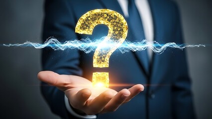 Solve your business challenges with innovative ideas and strategic solutions represented by a golden question mark, creating a bright, innovative future