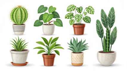 Fototapeta premium Assorted indoor plants in pots vector illustration home decor houseplants