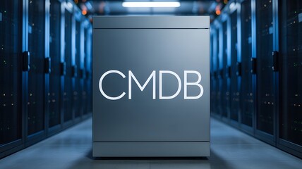 A CMDB server in the server room for the concept of technology and data center.