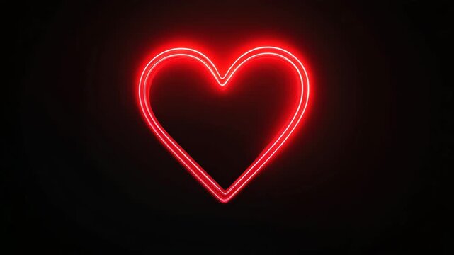 Bright red neon heart sign glowing intensely against a dark black background, symbolizing love and romance in a modern aesthetic 4k video - Powered by Adobe