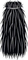 A detailed black and white illustration of a traditional african grass headdress
