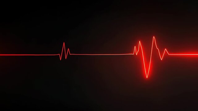 Abstract glowing red neon heart rate monitor line on a dark background representing life, emergency, or medical monitoring 4k video