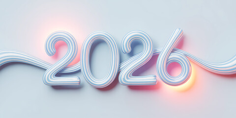 Stylized 2026 New Year concept render against a soft pastel background