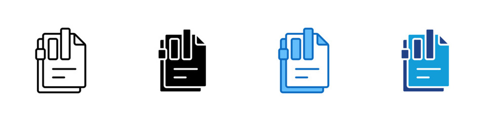 Chart Document Multiple Style Icon Design Vector - stacked sheets of paper with bar chart shapes representing a chart related document, report, data, summary