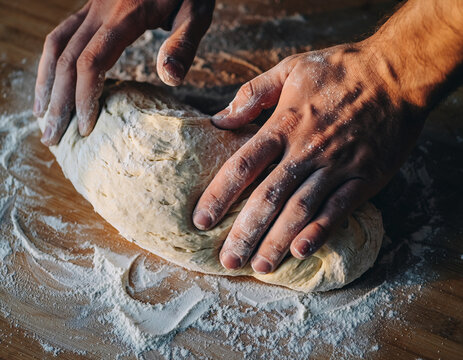 baker kneading dough - Powered by Adobe