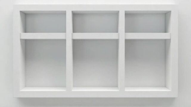 Video A simple wooden shelf with four separate sections, ideal for storage and organization