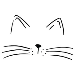 Cute minimalist cat face line art with whiskers and ears simple black illustration design © Obak Murad
