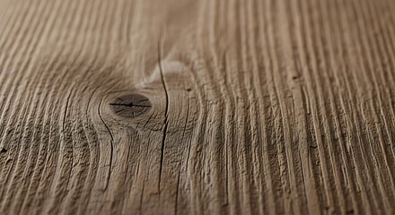Close up of weathered brown wood grain texture with a knot and cracks natural