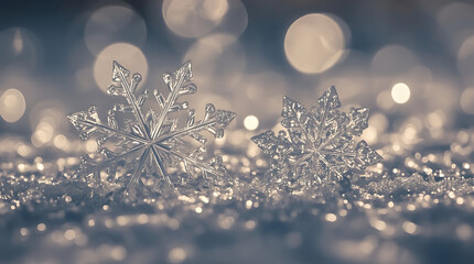 Sparkling snowflakes on shimmering surface, perfect for winter holiday greetings and festive backgrounds, capture the magic of the season with frosty elegance