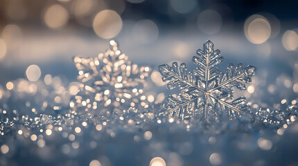 Sparkling snowflakes embrace winter's magic, capturing delicate beauty and festive spirit in crystal clarity, perfect for holiday designs and seasonal cheer