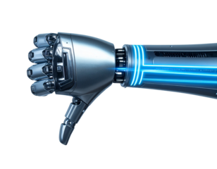  Futuristic Robotic Hand Thumbs Down with Neon Glow Isolated
