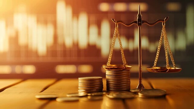 金貨と天秤で示す経済的公正のイメージ