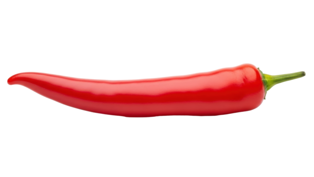 Isolated shiny red chili pepper, fresh spice ingredient, capsicum annuum plant crop