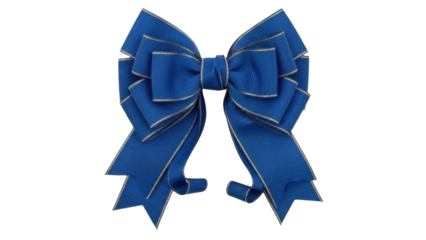 Isolated Decorative dark blue ribbon bow with gold trim, tied and shaped into a festive design