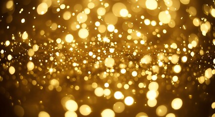 Golden bokeh lights sparkling and shimmering on a dark amber background creating a festive and celebratory atmosphere