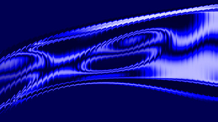 Abstract blue ribbed glass background with glowing digital liquid wave pattern