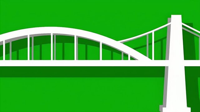 Animated White Bridge Silhouette Over Green Background.