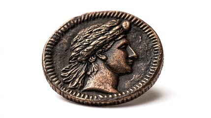 Ancient style bronze coin isolated on white background
