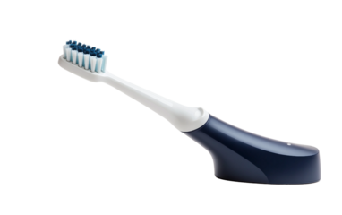 Electric toothbrush with charging base for advanced oral care and daily dental hygiene routine isolated on white background