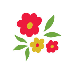 Vibrant floral icon with colorful flowers and green leaves for decoration and design elements