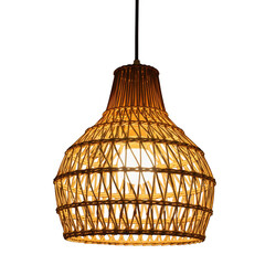 Woven rattan pendant light fixture isolated on transparent background