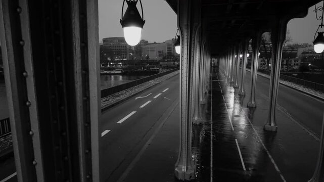 Bir Hakeim bridge blak and white cinematic view
