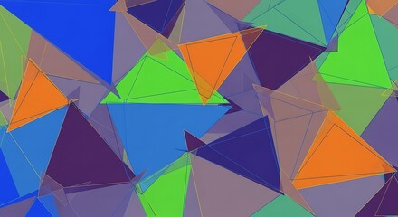 Overlapping translucent geometric triangles in blue green orange and purple abstract background