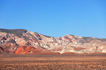Beautiful mountains with red soil in Khizi. Azerbaijan.