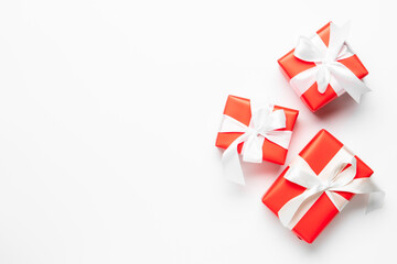 Christmas presents, Christmas gift boxes at white background.