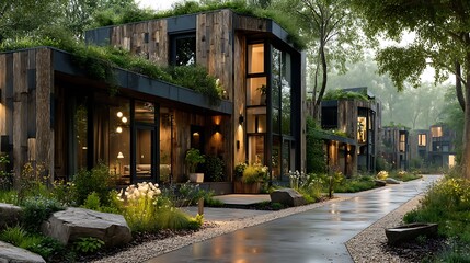 Modern eco friendly house with solar panels high resolution image