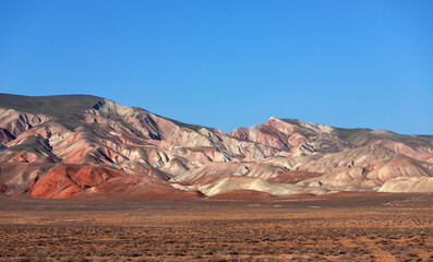 Beautiful mountains with red soil in Khizi. Azerbaijan.