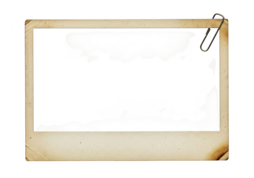 Aged photo frame with clip isolated on transparent background