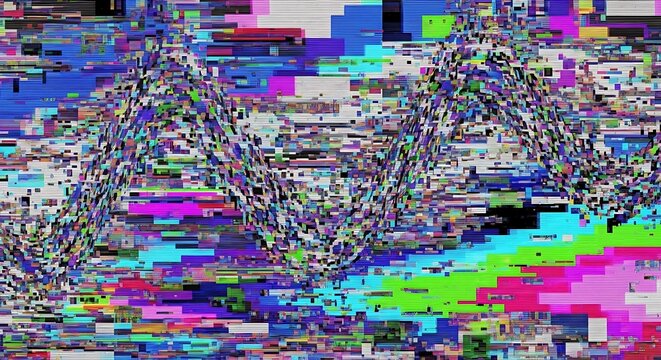 Abstract digital glitch art with wavy lines and colorful pixelated blocks image - Powered by Adobe