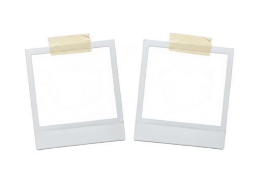Two photo frames with tape isolated on transparent background