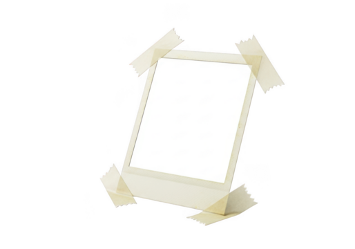 Blank photo frame with tape isolated on transparent background