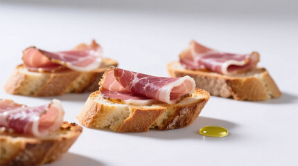crostini with prosciutto isolated on white background