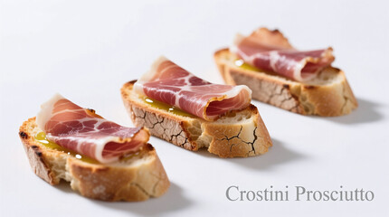 crostini with prosciutto isolated on white background