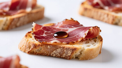 crostini with prosciutto isolated on white background