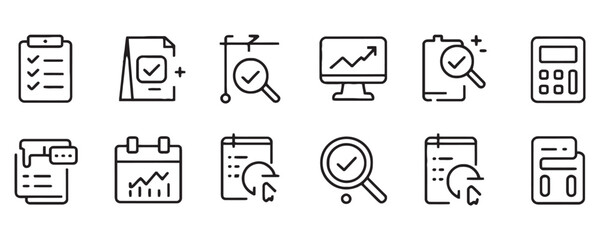 Streamlined financial auditing icons for business success and growth planning with modern design elements for a professional edge in presentations